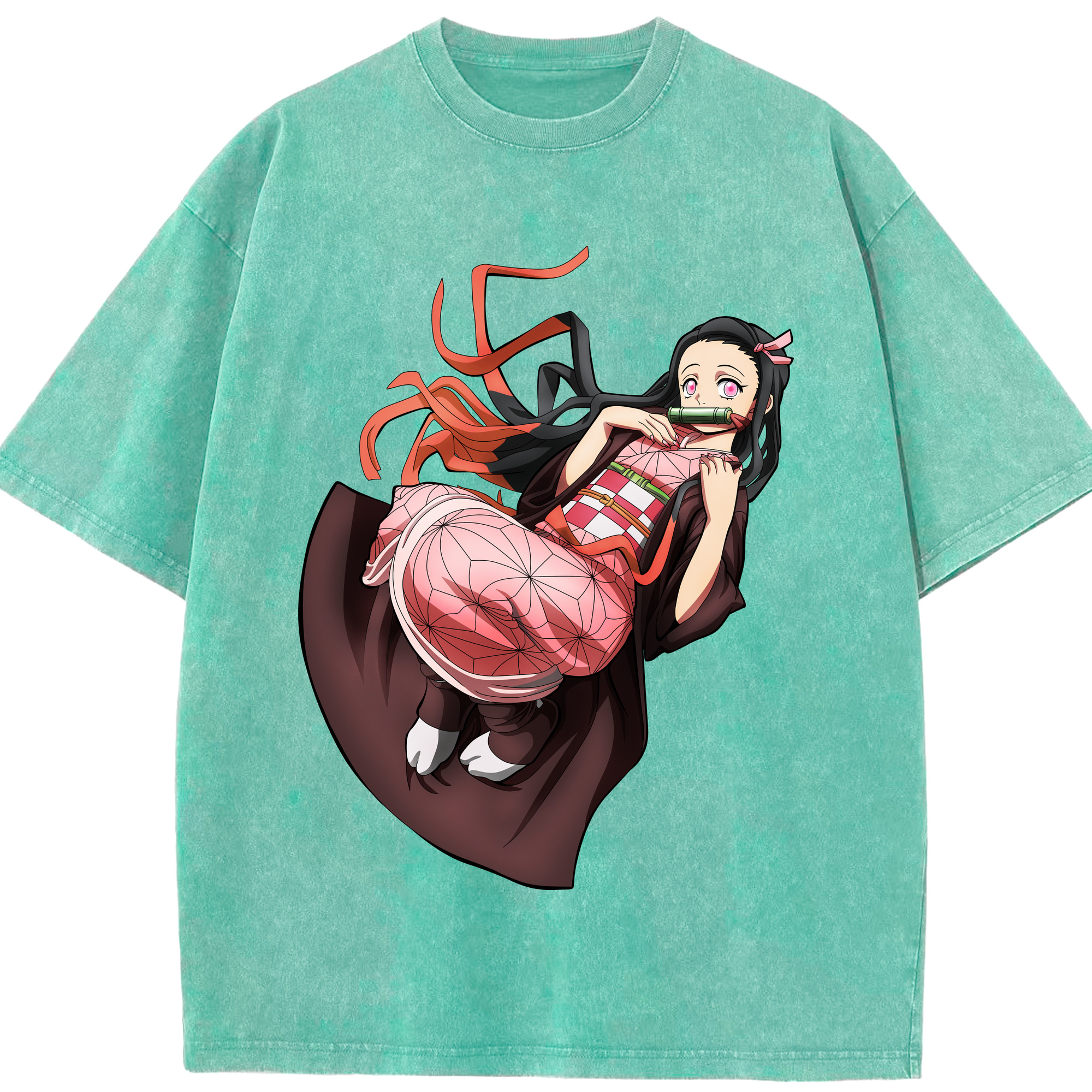 （画像用） 鬼滅の刃（きめつのやいば）竈門 禰󠄀豆子／かまど ねずこ Kamado Nezuko 綿100% ヴィンテージ風 半袖Tシャツ（フロントプリント）